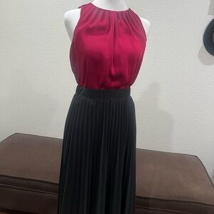 Express Red and Black Pleated Dress